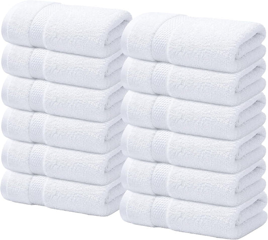 Luxury Wash Cloths for Showering [13X13] – 100% Cotton Washcloths [Pack of 12], Soft and Absorbent Face Towels for Bathroom Wash Clothes, Gym, and Spa (Brilliant White)